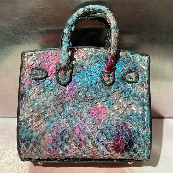 π Handmade Genuine Leather Mini Iridescent Fish Scale Birkin Tote Bag Charm - Picture 5 of 9